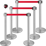 VEVOR Personenleitsystem 6 Ständer 1 Adapter, 90 cm Gesamthöhe Absperrung, Abgrenzungsständer, Absperrständer mit 2 M Länge Gürtel für Airport Flughafen, Ständer aus Stahl und Eisen Silber