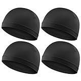4 Stück Wellenkappen für Männer Seidige Durags Elastisches Band Wellenkappen für 360 540 720 Wellen Weich Atmungsaktiv Satin Durag Unisex Erwachsene Kinder Skullies Mützen Hüte Duschhaube Schwarz