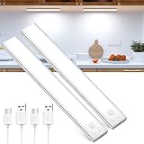 OUILA Unterbauleuchte Küche LED Schrankbeleuchtung mit Bewegungsmelder USB-C wiederaufladbar LED-Licht Dimmbar kabellos Nachtlicht für Küche Kleiderschrank Schrank 20.5CM 2 Stück