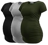 Smallshow Damen Umstandsmode Tops Seitlich Geraffte Schwangerschafts Umstandstop 3er Pack Black/Grey/Army Green M