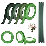 UPUPGO 4 Stück Floristenband Kreppband Grün 12mm Floristik Kreppband Blumendraht, Floral Selbstklebend Blumenband Floristikdraht für Bouquet Blumensträuße Kunsthandwerkk 27m/Rolle