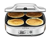 ROMMELSBACHER Pancake Maker PC 1800, 4 Backmulden à 13,5 cm Ø, Antihaftbeschichtung, 15 Minuten Zeitschaltuhr, automatische Abschaltung, 1800 Watt, silber