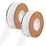 Spitzenband Weiß Vintage 2 Rolls, RUNEAY 45 Meter Spitzenband Weiss Vintage Spitzenbordüre zum Nähen für Hochzeit Tischdeko Basteln Geschenkband Kraftpapier (3CM Weiß)