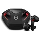 KROM KALL - In-Ear-Gaming-Stereo-Headset, integriertes Mikrofon, Bluetooth 5.3 Zero Latency, Push-to-Talk, ergonomisches Design, 12 Stunden Akkulaufzeit, Ladeetui, USB Typ-C Kabel inklusive, Schwarz
