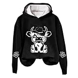 Damen Hoodie Jacke -Sweatshirt Mit Niedlichem Hochlandrinder Aufdruck, Langärmelig, Rundhalsausschnitt, Lässige,Pullover Damen Sweatshirt Liebesherz Drucken Langarm Rundhals Pulli Herbst Winter