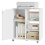 WOLTU Aktenschrank mit Rollen, Druckertisch mit 3 offenen Fächern, 1 Tür, verstellbaren Ablagen, für Zuhause und Büro, 60x70x35 cm, Weiß