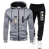DUHENWU Herren Trainingsanzug 2 Teilig Set Sweatshirt Und Jogginghose Jogginganzug Jacke Trainingshose Sportanzug Fleece Warm Freizeitanzug Fußball Sporthose Für Gym Atmungsaktiv Hausanzug