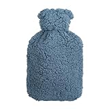 Premium Wärmflasche 2 Liter Naturgummi mit kuschligem Teddy Bezug mit extra Innenfutter und Reißverschluss, Bettflasche, Wärmeflasche - BS1970:2012 zertifiziert - neues Modell (Blau-Grau)