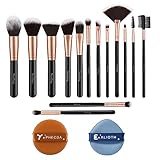 Make-up-Pinsel-Set, 14-teilig, mit Schwamm und Pinselreiniger, synthetische Kabuki-Pinsel für Grundierung, Gesicht, Puder, Rouge, Lidschatten, tierversuchsfrei, Brochas de Maquillaje