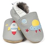 HOTUT Kleinkind Lederschuhe,Krabbelschuhe Lauflernschuhe mit weichen Wildledersohlen Lederschuhe,Lederpuschen Babyhausschuhe für Jungen Mädchen 12-18 Monate