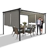 Grindi - Garten Pergola Pavillon Terrassendach mit einstellbarem Stoffdach - Grau, Delos II 2,9x3,9m - Stahl, wasserdichtes Sonnenschutz für Terrasse und Freistehender, Grillpavillon, Markise