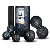 Fas Fit Faszienrolle Faszienball Selbst-Massage Set blau 6teilig – Faszien-Set für Rücken, Wirbelsäule, Pilates – inkl. Poster, Übungsheft, E-Book und Turnbeutel – inkl Nackenrolle Massageball Duoball