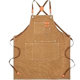 GREBSTK Arbeitsschürze Cross Back Einstellbare Leinwand Werkzeug Schürze 7 Taschen für Holzbearbeitung, Garten, Kochen
