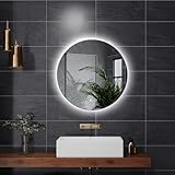 PetHot 50cm Rund Badspiegel mit Beleuchtung LED Spiegel mit Beleuchtung 3 Lichtfarben (3500K/4500K/6500K) Smart-Touch Anti-Beschlag IP54 Wasserdicht Rahmenlos Wandmontage
