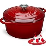 Overmont Schmortopf Gusseisen Topf 26cm - Emaille Bräter...