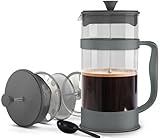 KICHLY French Press Kaffeemaschine, Espresso- und Teebereiter mit Dreifachfiltern, hitzebeständiges Borosilikatglas mit Stahlkolben (1000 ml, Grau)