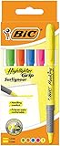 BIC Highlighter Grip, Textmarker, 5er Pack, in 5 verschiedenen Farben, mit Keilspitze, Strichstärke: 1.6 bis 3.3 mm, mit Austrocknungsschutz