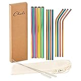 Chali® Edelstahl Strohhalme 12er Set (8x ø6mm, 4x ø12mm),...