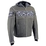 Milwaukee Leather MLM1562 Herren Lederjacke im Used-Look mit reflektierenden Totenköpfen, Größe S, Grau