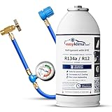 EasyKlima AC Recharge Kit Starter Pack - Air Con Gas & Schlauch mit Manometer - Einfache, schnelle Klimaanlage Regas Kit für Autos hergestellt von 1995 bis 2016