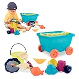 B. toys Sandspielzeug 11 Teile mit Bollerwagen – Sandkasten Spielzeug, Strand, Spielplatz mit Eimer, Schaufel, Sandförmchen – Spielzeug ab 18 Monaten