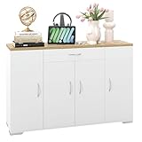 hitsuki Kommode Weiss mit türen & Sideboard Weiss Matt 110x30x70 cm – Sideboard Landhausstil Wohnzimmer Weiß | Hochwertiges MDF, 40kg Tragkraft, Schnellaufbau | Für Küche, Flur, Schlafzimmer
