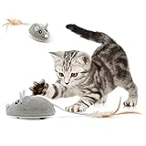 WHDPETS Katzenspielzeug Elektrisch Spielmaus, Katzenspielzeug Mäuse, Spielmäuse für Katze mit Federschwanz, Interaktive Spielzeug Maus mit USB Kabel für Katzenauslauf und gegen Langeweile