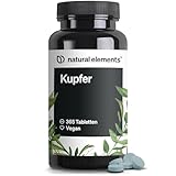 natural elements Kupfer – 365 vegane Tabletten – 2mg Kupfer pro Tagesdosis – geschmacksneutral, hochdosiert, ohne unnötige Zusätze – in Deutschland produziert & laborgeprüft