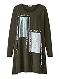 Angel of Style Zipfelshirt Damen Rundhals Langarm mit Frontprint Motiv Khaki 52