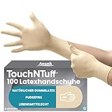 Ansell TouchNTuff 69-318 Latex Einweghandschuhe Puderfrei, Professionelle Schutzhandschuhe mit Texturierte Fingerspitzen, Lebensmittel Einmalhandschuhe, Weiß, Größe M (100 Handschuhe)