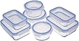 Amazon Basics - Frischhaltedosen aus Glas für Lebensmittel, 14er-Pack (7 Behälter + 7 Deckel), BPA-freie (7er Pack) , Transparent, Blau