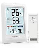 Newentor MAX MIN Thermometer innen außen 24/48 Std./alle Zeiten - Hygrometer Luftfeuchtigkeitsmesser mit Luftkomfort - Wetterstation Funk mit Außensensor - Raumthermometer innen mit Beleuchtung, Weiß