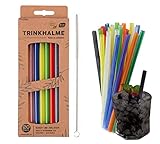 Premium Trinkhalme 20 Stück, 20 cm, Bunt, made in GERMANY, wiederverwendbar & spülmaschinengeeignet mit Reinigungsbürste, ideal auch für Kinder (Bunt, 20)