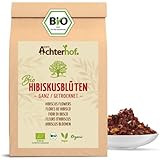 Hibiskusblüten Bio ganz getrocknet 250g | leicht säuerlich-fruchtiger Geschmack | in Bio-Qualität | süß-aromatischer Hibiskustee | ideal für Salate, Desserts, Kuchen, Joguhrts | vom Achterhof