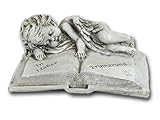 Bambelaa! Grabschmuck Deko Trauerartikel Grab-Engel auf Buch Grau Steinharz Friedhof Ca. 14 x 11 x 6 cm Wetterfest