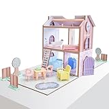 KidKraft Play & Store Cottage Puppenhaus aus Holz mit Möbeln und Zubehör für Mini Puppe, Spielset für Minipuppen, Spielzeug für Kinder ab 3 Jahre, 20510