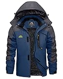 KEFITEVD Snowboardjacke Herren Warm Gefüttert Ski Jacke Wasserdicht Softshell Jacke mit Kapuze Skijacke Herren Dicke Winterjacke Parka Jacke Jagdjacke Dunkelblau CN 7XL, EU 3XL