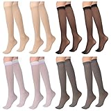 Mozeat Lens Nylon Kniestrümpfe, 8 Paar Durchsichtige Stützstrümpfe Socken Damen Hosensocken aus Nylon, Schwarz Weiß Grau Hautfarbe, Nylon Frauen Pop Socken Kniehoch Kniehohe