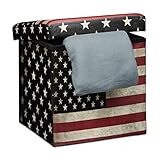 Relaxdays Faltbarer Sitzhocker 38 cm stabiler Sitzwürfel mit trendigen Motiven als praktische Fußablage als Sitzwürfel mit bedrucktem Kunstleder als Aufbewahrungsbox mit Stauraum und Deckel, USA