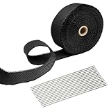 Hitzeschutzband Auspuff 15m x 5cm, Auspuffband Krümmerband mit 15pcs Edelstahl Kabelbinder, Isolierband Hitzeschutzband für Auto Motorrad Auspuff Fächerkrümmer - Schwarz