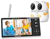 HelloBaby Babyphone mit 2 Kameras, 5,5 Zoll Geteilter Bildschirm,ohne WLAN, 320° Schwenken-120° Neige-Zoom, Infrarot-Nachtsichtkamera, ECO, Bis zu 1000ft,2 Wege Audio,Temp.-Zeit-Anzeige,8 Schlaflieder