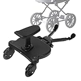 Gimisgu Buggy Board mit Sitz, Mitfahrbrett Trittbrett, Universal Stehbrett, 360°Zweirad Design, Kinderwagen Zubehör, mit Kinderwagensitz, passend für jeden Kinderwagen erhältlich(Schwarz)