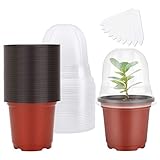 MIXC Anzuchttöpfe Pflanzentopf 30 Stück 10cm Blumentopf Plastik mit Feuchtigkeitskuppel, Rund Pflanztöpfe Kunststoff Saattöpfe übertöpfe mit 10 Steckettiketten