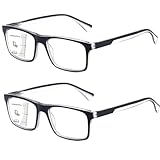 Missfive 2 Pack Gleitsichtbrille Herren Gleitsicht Lesebrille Multifokale Blaulichtfilter Vollrand Raumcomfort-Brillen Mit Federscharniere (2 Schwarz, 2.5x)