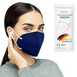 TubeRoo FFP2 Maske blau duneklblau marine 10 Stück Masken aus Deutschland, Made in Germany, weiche runde Ohrschlaufen Bänder, Atemschutzmaske, Mundschutz