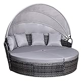 SVITA Savannah Sonneninsel mit Dach Polyrattan-Lounge Gartenmuschel Rattanmöbel Gartenliege Grau