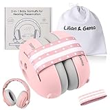 Lilian&Gema Gehörschutz Baby - 2-in-1 Baby Kopfhörer Lärmschutz 25dB - Kinder Ohrenschützer Lärm Verstellbares Kopfband - Kopfhörer Babys Lärmschutz für Babys bis 48 Monate - Hörschutz Kinder Rosa