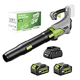 Adedad Akku-Laubbläser 850m³/h Stufenloser Geschwindigkeitsregler 21V elektrischer Laubbläser mit 2X4000mAh Akkus und Ladegerät, 220km/h Leichter Akku Gebläse für Rasenpflege, Garten, Dächer
