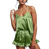 HUyydza Sexy Damen-Pyjama-Set aus Seidensatin mit Rüschen, Shorts-Sets, Nachtwäsche, Satin-Pyjama, Shorts-Set, Nachtwäsche, Pyjama-Set Striptease Outfit Kleidung Für Schwangere