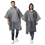 Opret Regenponcho Damen Herren Wasserdicht 2 Stück Grau, Regencape Damen Herren, Leicht Wiederverwendbar Regenschutz, Poncho Regen mit Raum für Rucksäcke für Wandern, Festival und Outdoor